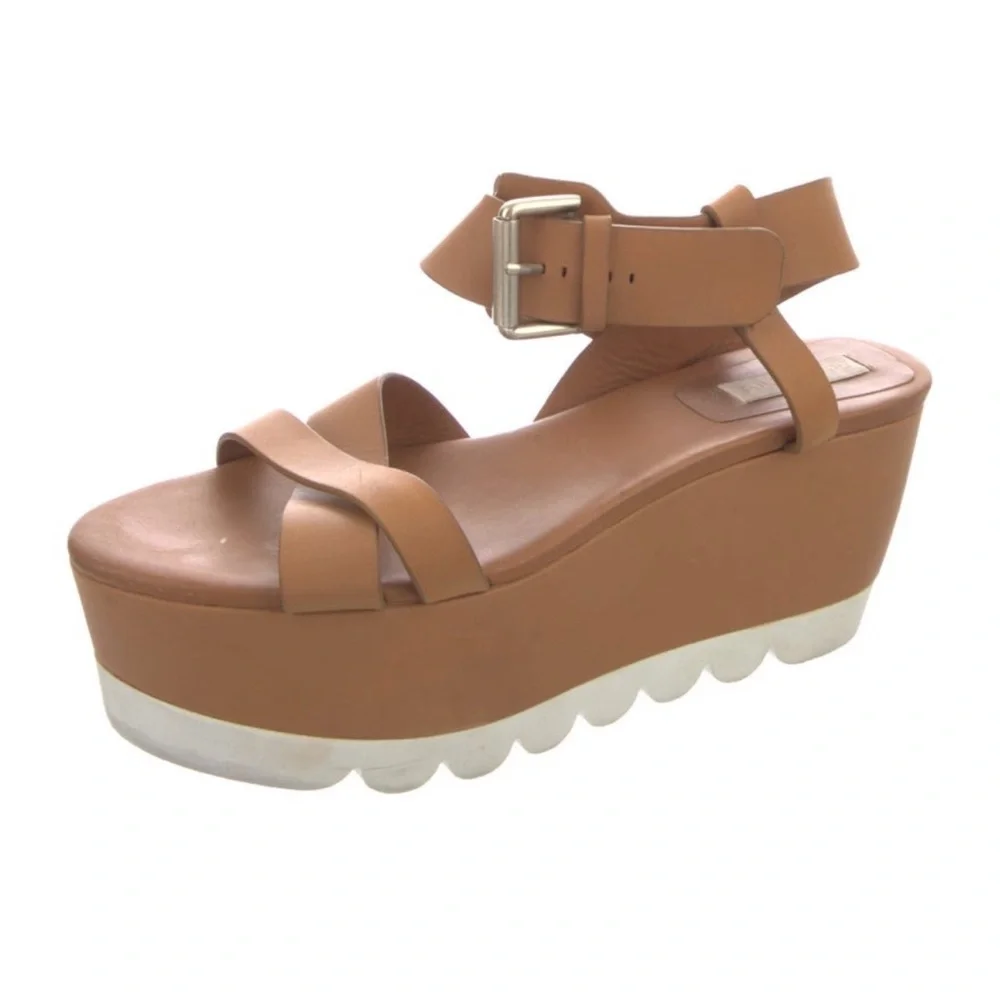 CHLOÉ SEE BY CHLOÉ PLATFORM LEATHER SANDALS IN CARAMEL - Picture 3 of 7